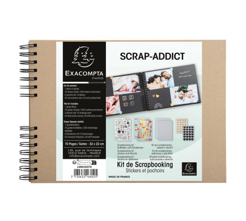 Kit Scrapbooking Album 70 pages noires : Stickers & Pochoirs