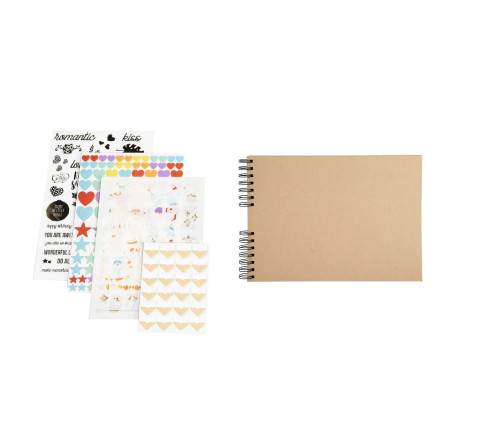Kit Scrapbooking Album 70 pages noires : Stickers & Pochoirs