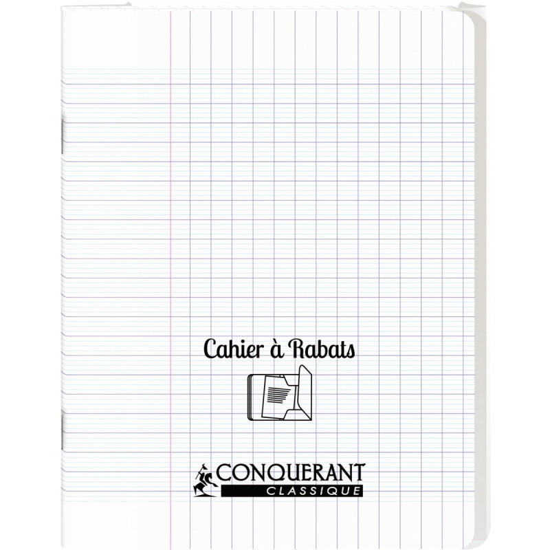 Piqûre 96 pages avec 2 rabats, format 17x22 cm, seyès 90g, couverture