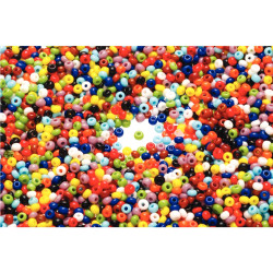 Bocal de 500 grammes de perles rocailles opaques diamètre 2,5 mm assor