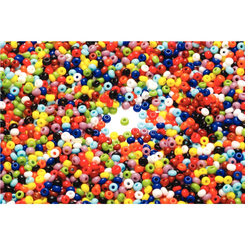 Bocal de 500 grammes de perles rocailles opaques diamètre 2,5 mm assor