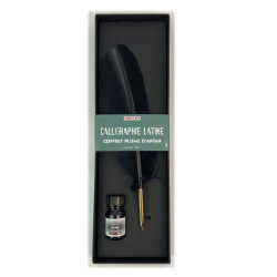 Coffret calligraphie plume naturelle - Bleue