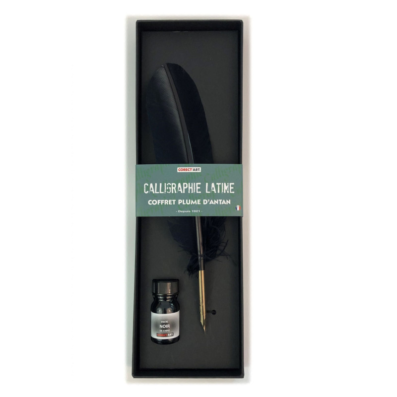 Coffret calligraphie plume naturelle - Bleue