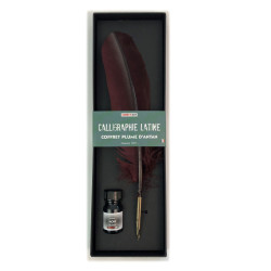 Coffret calligraphie plume naturelle - Bordeaux