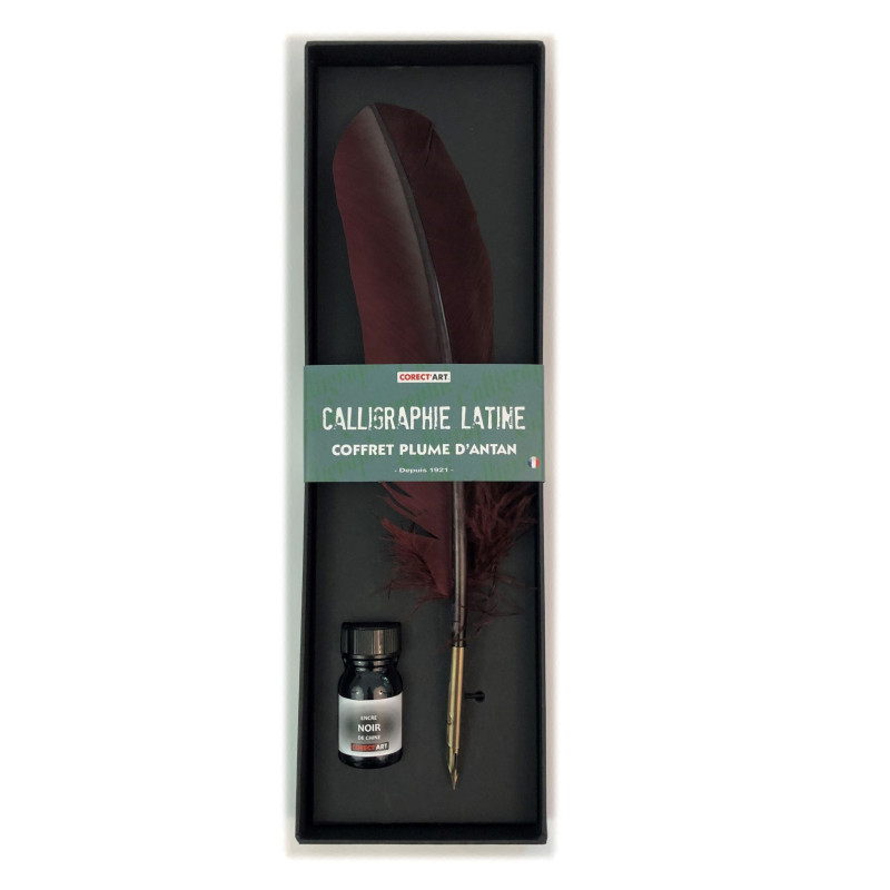 Coffret calligraphie plume naturelle - Bordeaux