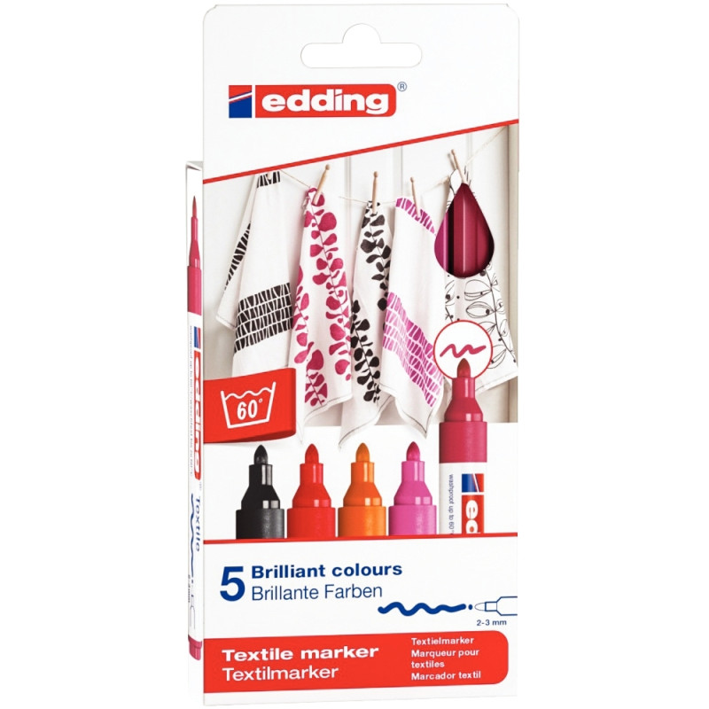 Boîte de 5 marqueurs textile E-4500 chaudes