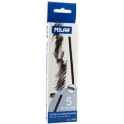 Etui de 5 fusains naturels ronds 3-5mm Milan