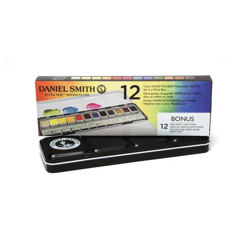 Coffret métal de 12 demi-godets d'aquarelle Extra-fine