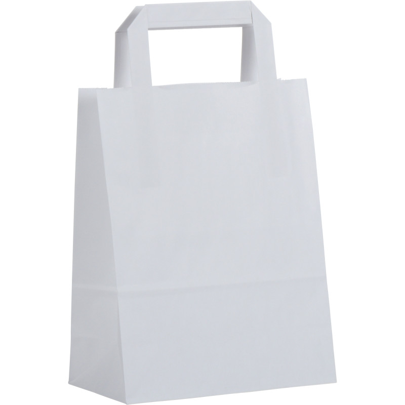 Paquet de 50 sacs kraft blanc 18+8x22cm poignées plates