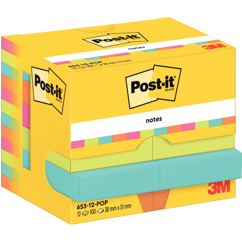 Paquet de 12 blocs notes de 100 feuilles adhesives Post-it 38 x 51 mm