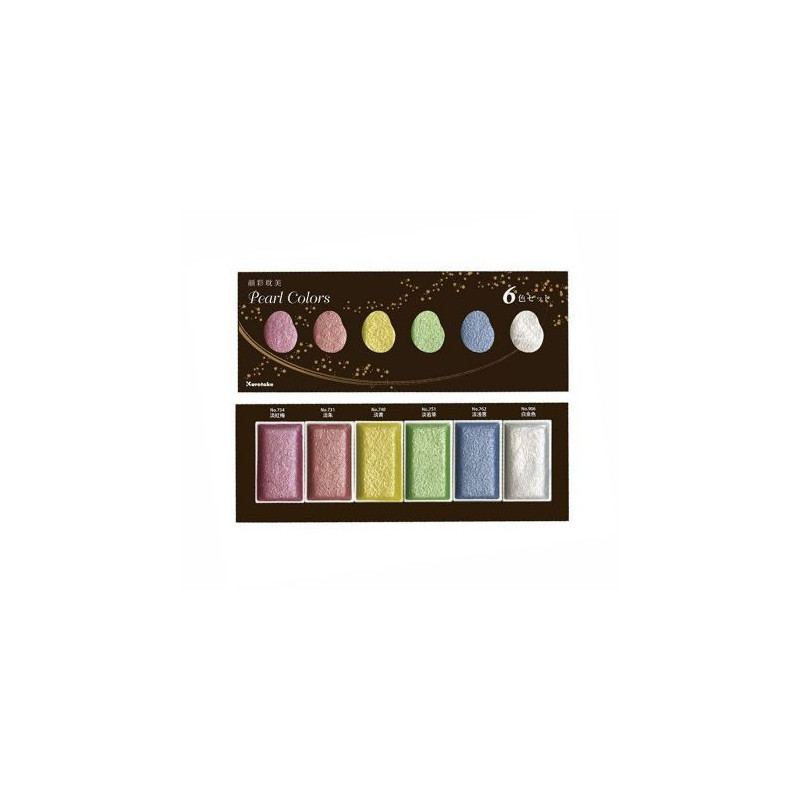Boîte de 6 godets assortis Aquarelle GANSAÏ teintes perlées