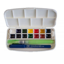 Boîte de voyage de 14 petits godets aquarelle Japonaise & accessoires