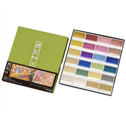 Boîte de 24 godets assortis de peinture aquarelle GANSAÏ couleurs méta