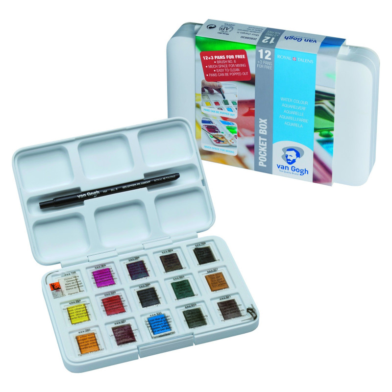 Boîte de 12+3 1/2 godets de peinture aquarelle fine Start