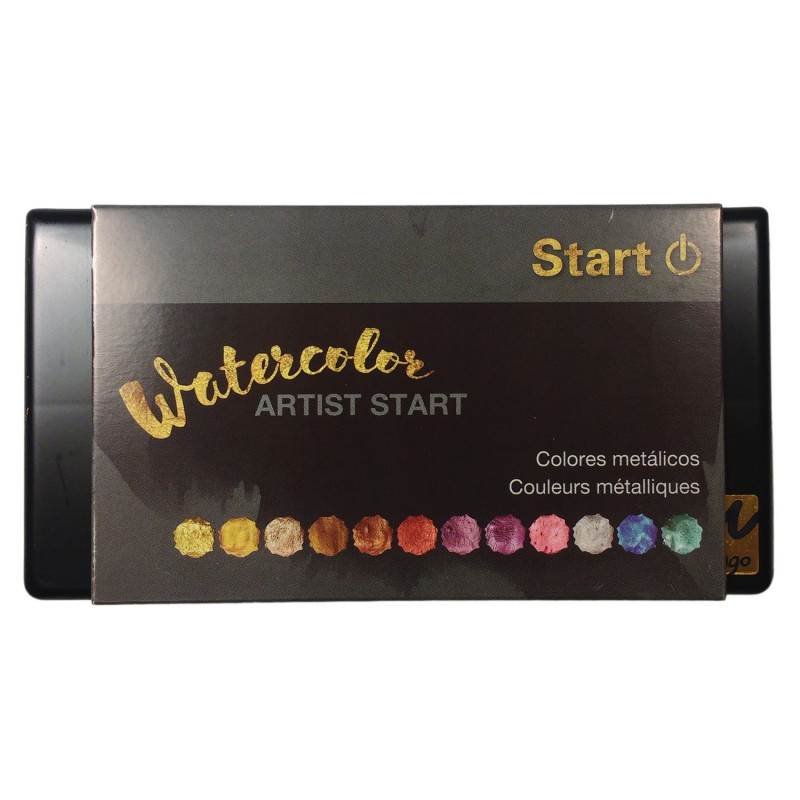 Boîte Peinture aquarelle fine couleurs métalliques x12 1/2 godets