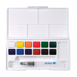 Boîte plastique de 12 demi-godets d'aquarelle fine Start
