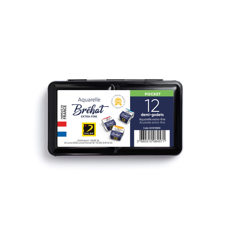 Boîte métal de poche 12 demi-godets peinture aquarelle Extra Fine Bréh