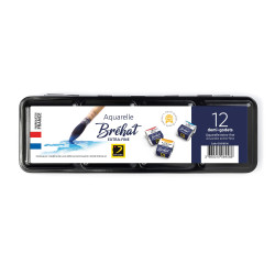 Boîte métal de 12 demi-godets peinture d'aquarelle Extra Fine Bréhat