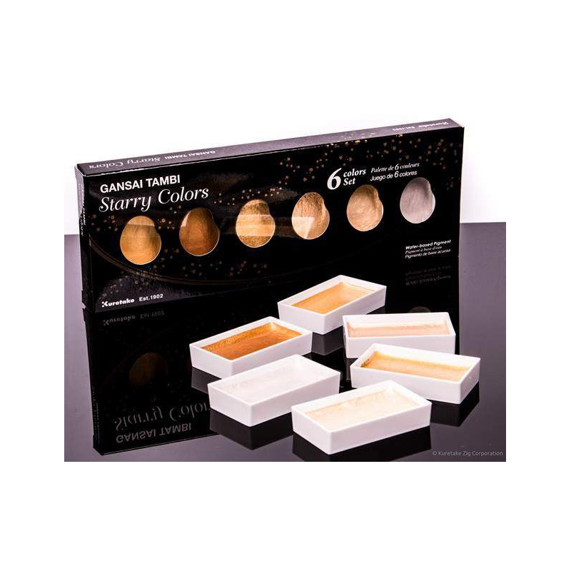 Boîte de 6 godets assortis Aquarelle GANSAÏ couleurs nacrées