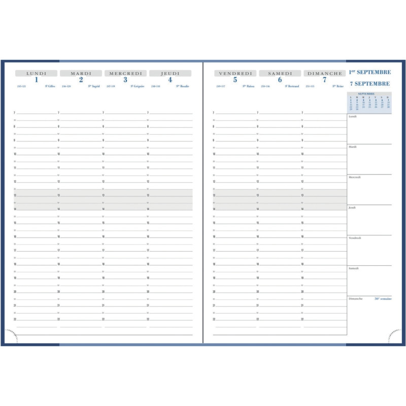 Agenda semainier Vérone 21x29,5cm bleu marine