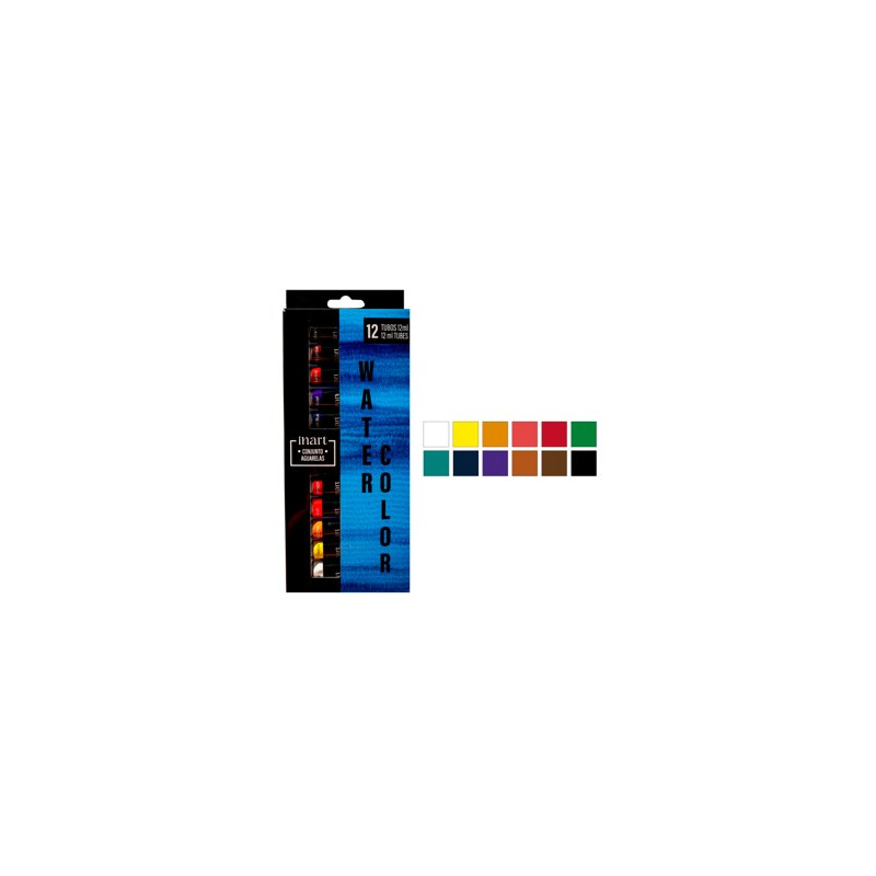 Set Aquarelle 12 ou 24 x 12 ml couleurs assorties - Inart - 24 x 12 ml