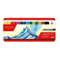 Boîte métal gouache Studio - Palette de 15 pastilles de couleur + Pinc