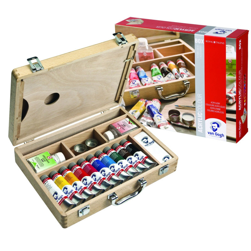 Coffret de 10 tubes de 40ml de peinture acrylique fine Van Gogh + acce