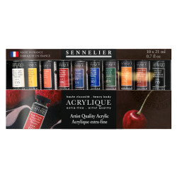 Set de 10 tubes de 21 ml de peinture acrylique extra-fine
