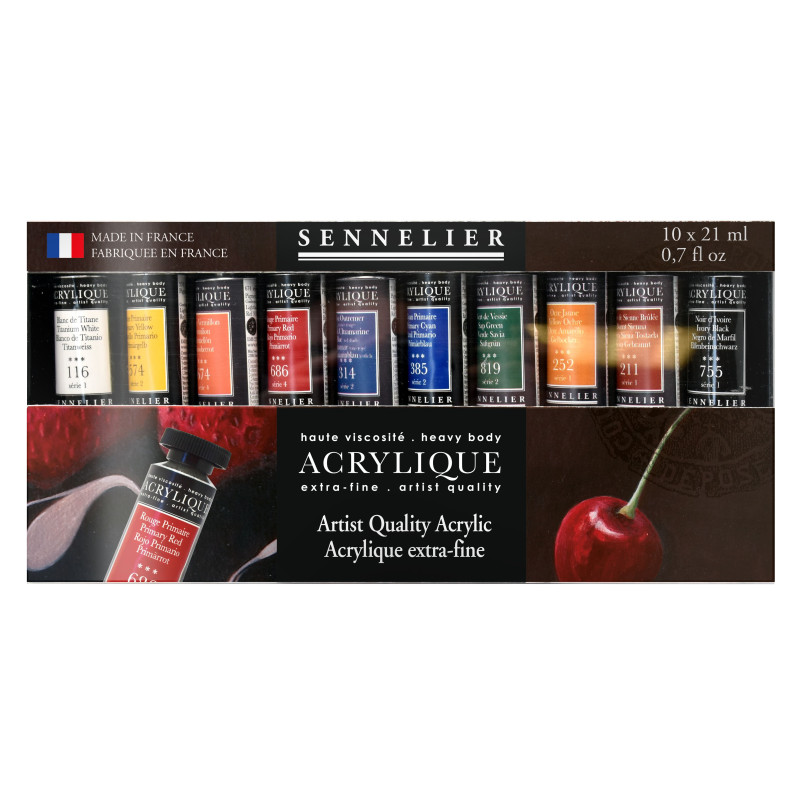 Set de 10 tubes de 21 ml de peinture acrylique extra-fine