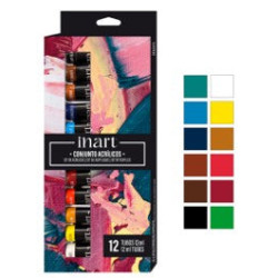 Set Acrylique 12 ou 24 x 12 ml couleurs assorties - Inart - 12 x 12 ml