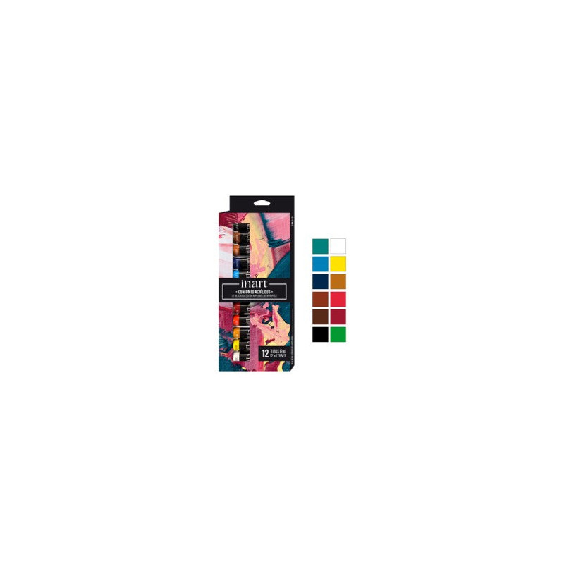 Set Acrylique 12 ou 24 x 12 ml couleurs assorties - Inart - 12 x 12 ml