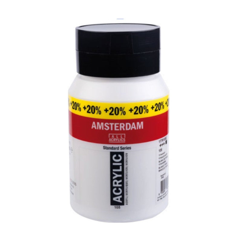 Acrylique fine Amsterdam Blanc de Titane pot de 500ml + 100ml gratuit