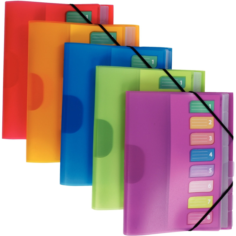Trieur en polypropylène 3 rabats + élastiques COLOR FRESH 8 compartime