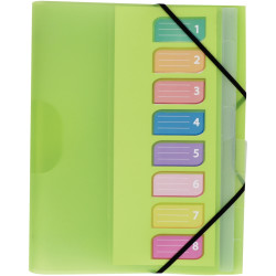 Trieur en polypropylène 3 rabats + élastiques COLOR FRESH 8 compartime