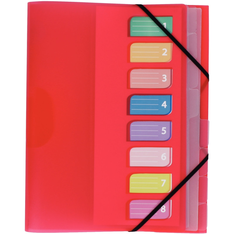 Trieur en polypropylène 3 rabats + élastiques COLOR FRESH 8 compartime