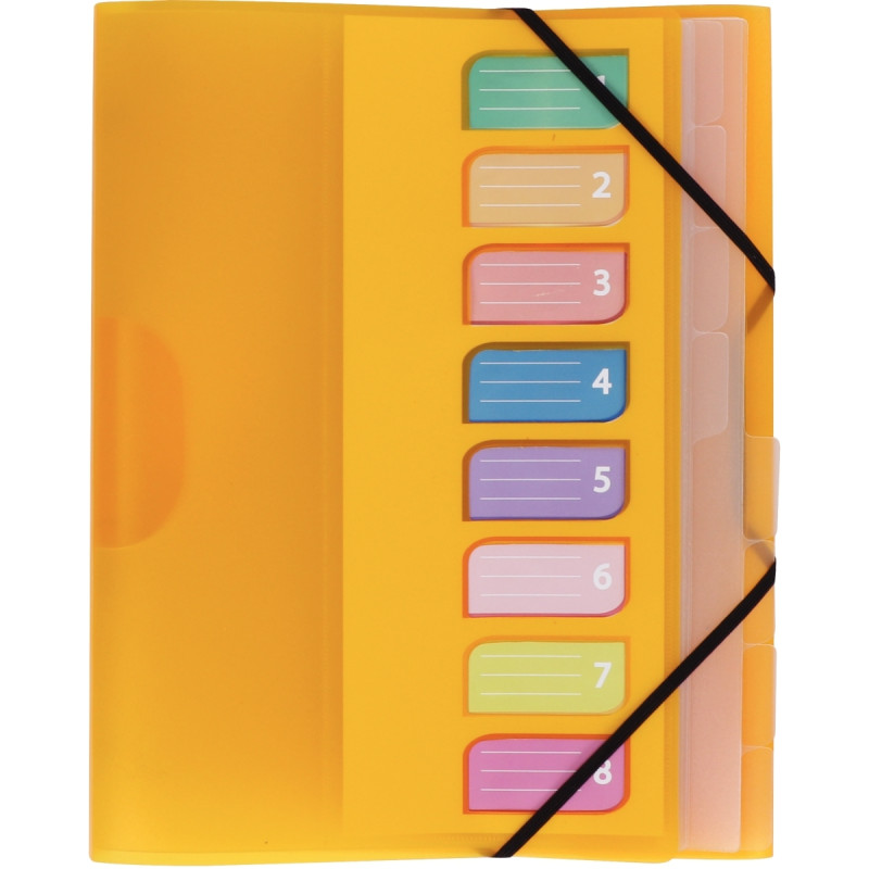 Trieur en polypropylène 3 rabats + élastiques COLOR FRESH 8 compartime