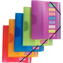 Trieur en polypropylène 3 rabats + élastiques COLOR FRESH 8 compartime