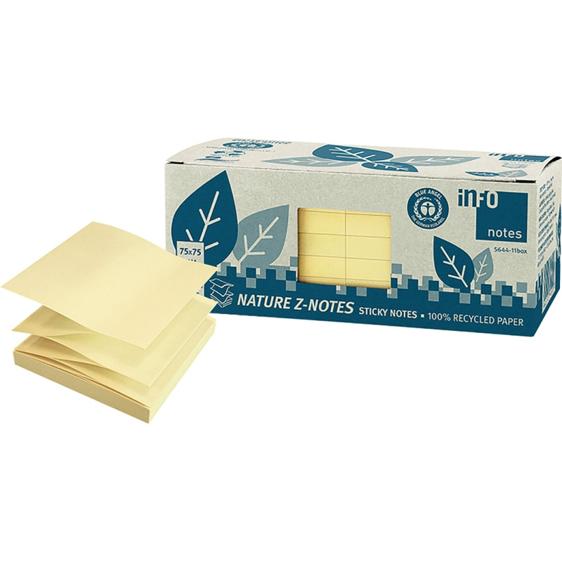 Paquet de 12 bloc de 100 feuilles Z-Note recyclées 75 x 75 mm coloris