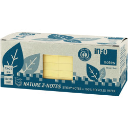 Paquet de 12 bloc de 100 feuilles Z-Note recyclées 75 x 75 mm coloris