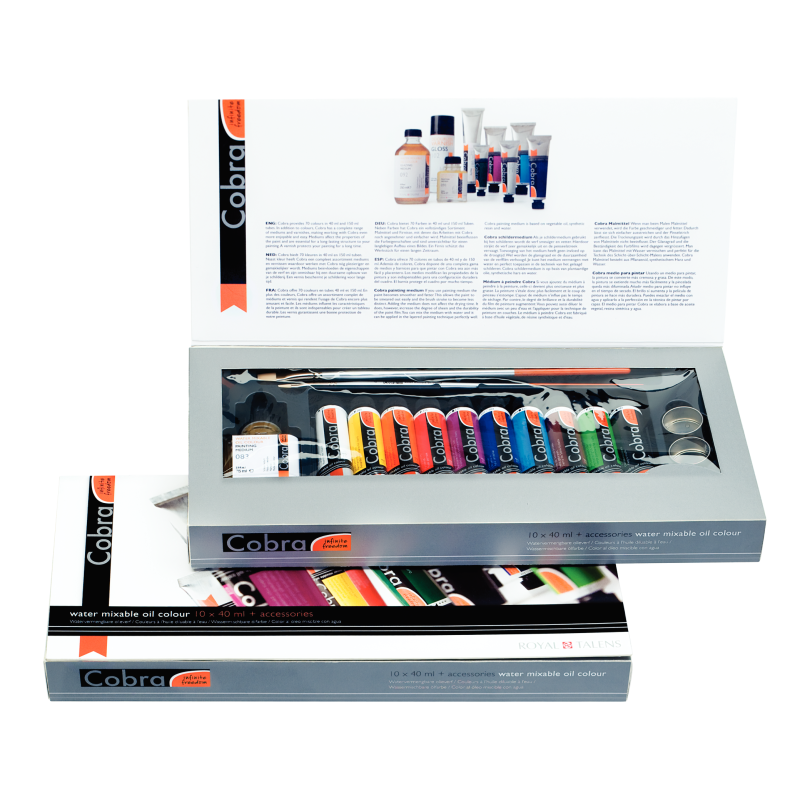 Set de 10 tubes de 40 ml d'huile Cobra Artist avec médium et accessoir