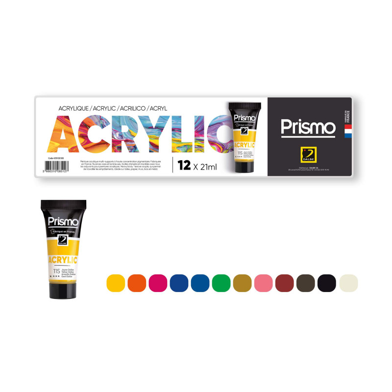 Set de 12 tubes de peinture acrylique fine Prismo 21 ml