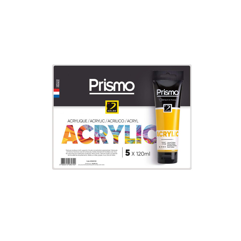 Set de 5 tubes de 120ml de peinture acrylique fine Prismo pour artiste