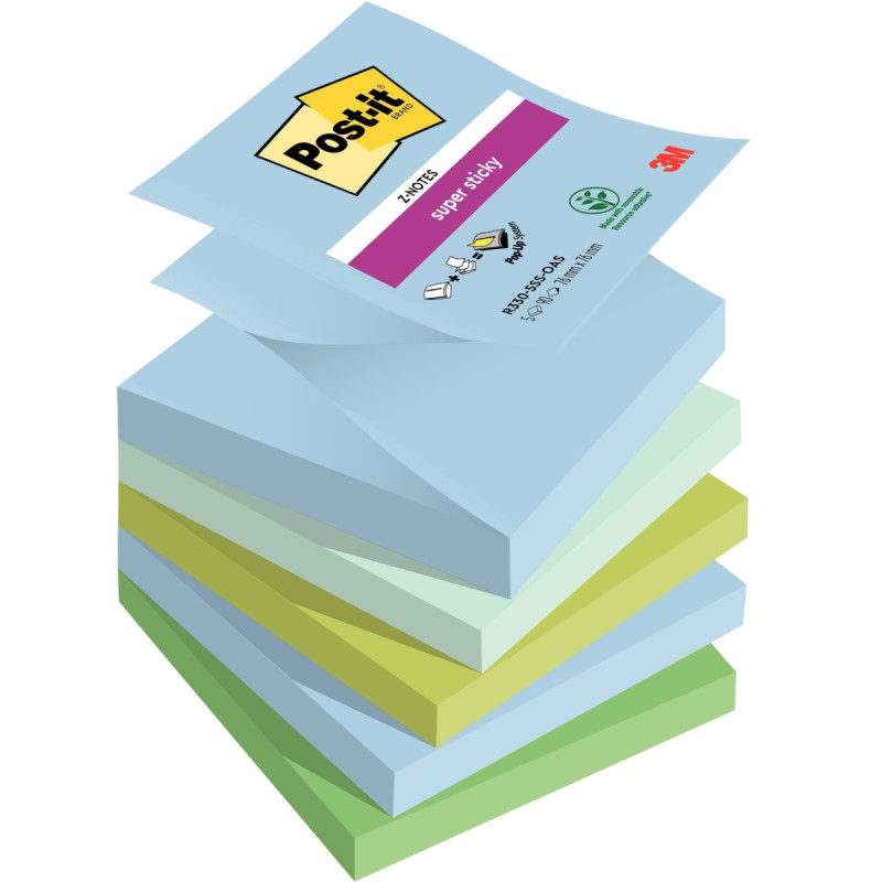 Lot de 5 blocs z-notes super sticky post-it 90 feuilles 76 x 76 mm col