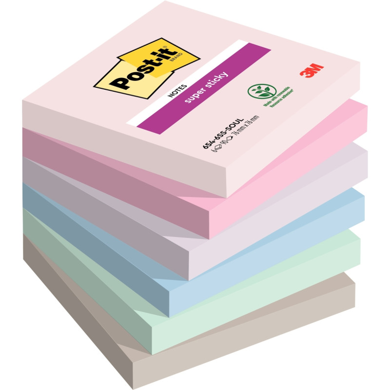Paquet de 6 blocs notes super sticky post-it 90 feuilles 76 x 76 mm co