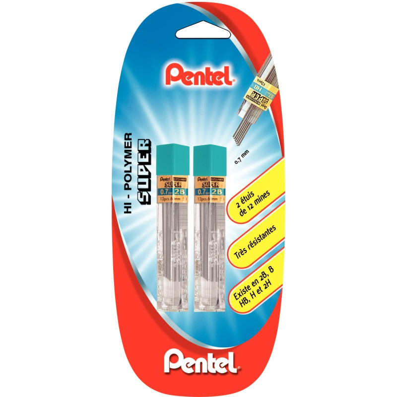 Blister de 2 étuis de 12 mines Hi-Polymer 0,7mm 2B
