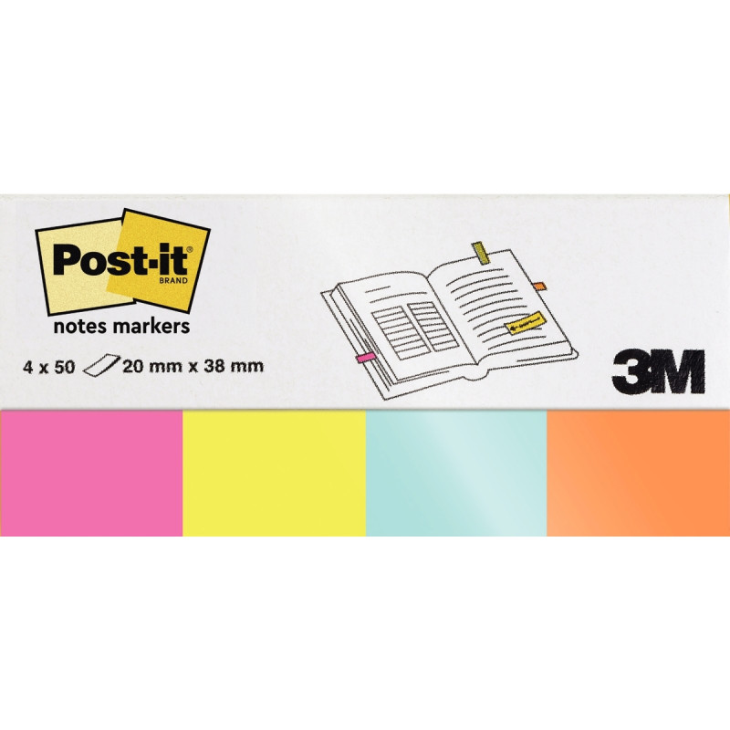 Etui de 4 distributeurs de 50 marque-pages notes markers post-it, coll