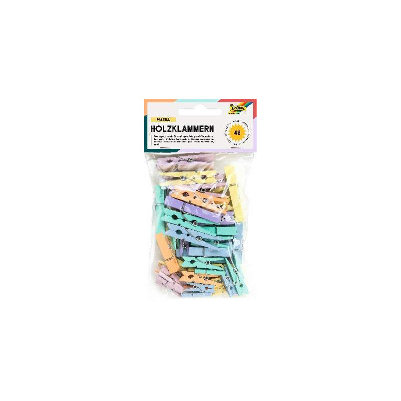 Sachet de 48 pinces à linge en bois nature/blanc/pastel - Nature