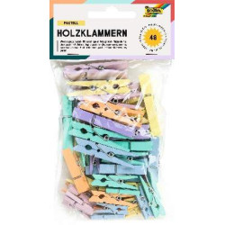 Sachet de 48 pinces à linge en bois nature/blanc/pastel - Blanc