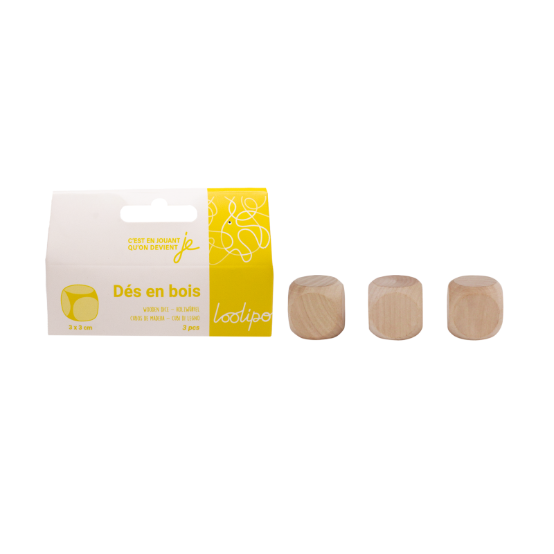 Lot de 3 dés en bois naturel
