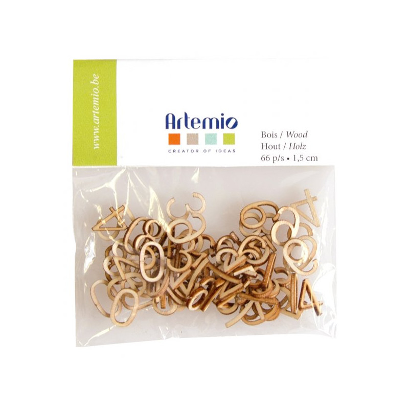 Set de 66 chiffres en bois - Hauteur de 1,5 cm